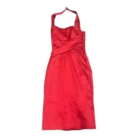 Karen Millen red satin like midi dress halter top size 2 - Picture 2 of 16